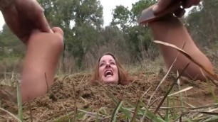 pantyhose feet tickled while buried