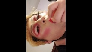 Sissy drag queen practices blowjob