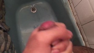 Latino teen cums in dirty bathroom