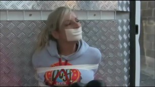 blonde jogger gets microfoam tape gagged and bound