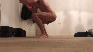 Naked stretching and exercising